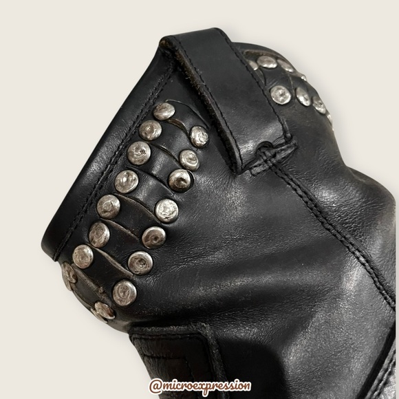 RARE Frye Diana Vintage Distressed Black Leather Stud Pull-On Cowgirl Ankle Boot - Picture 14 of 16